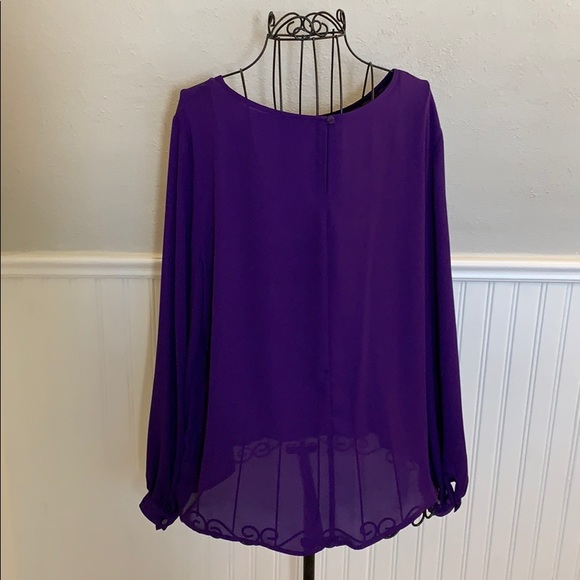 💚Worthington Sheer Long SleevePurpleBlouse WomenL - Picture 4 of 7